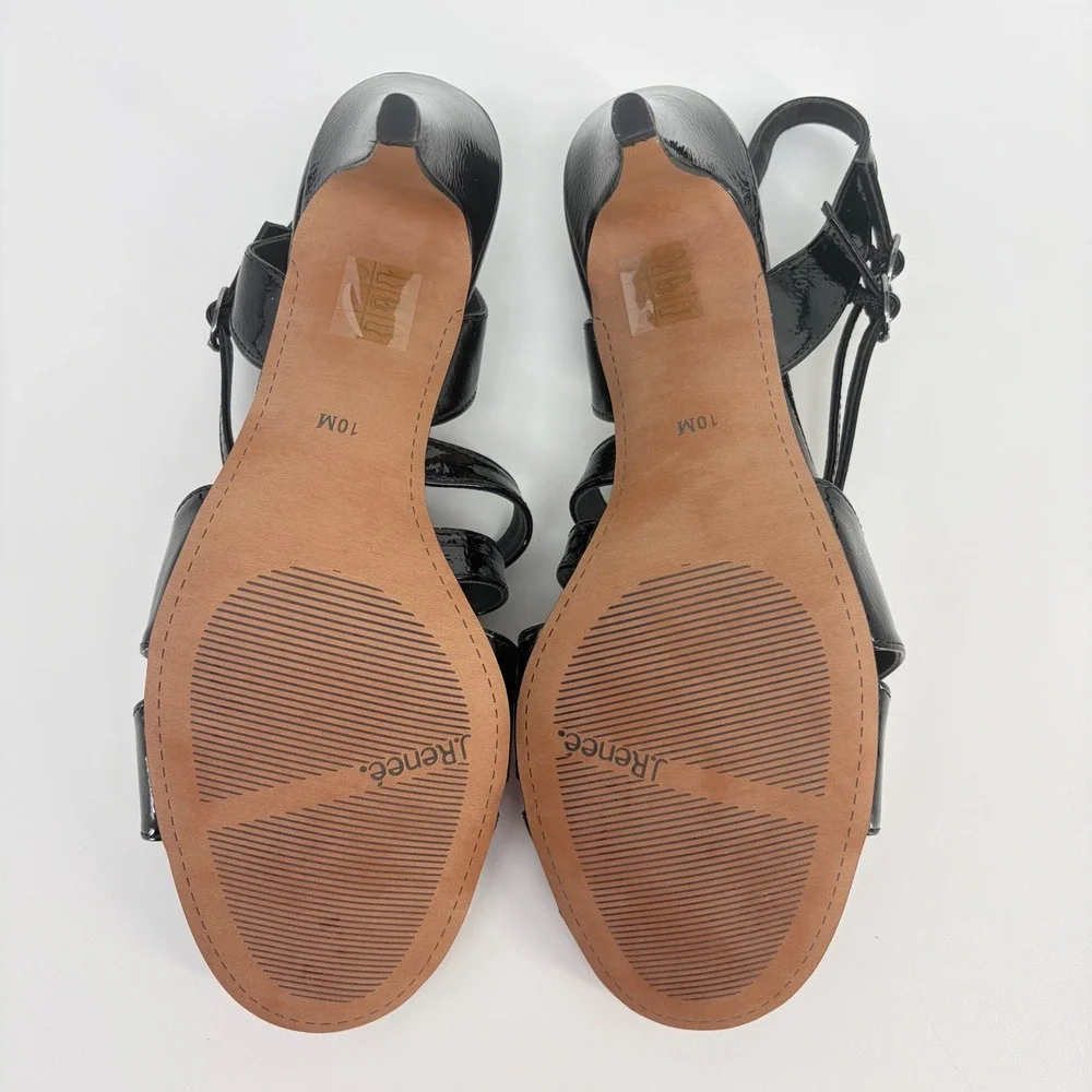 J. Renee Uliana Sandals Women 10M Black Patent Strappy Slingback‎ Dress Heels